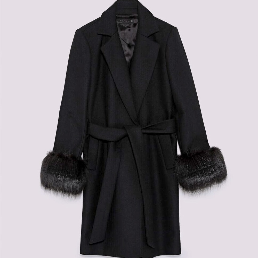 Beautiful Runway Replica Zara Wool Wrap Coat with Faux Fur Cuffs